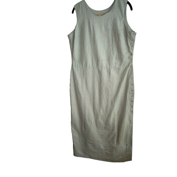 E Woman Linen Cotton Sleeveless Shirt Dress Green Shift Sz M Medium Midi Buttons - Picture 9 of 11